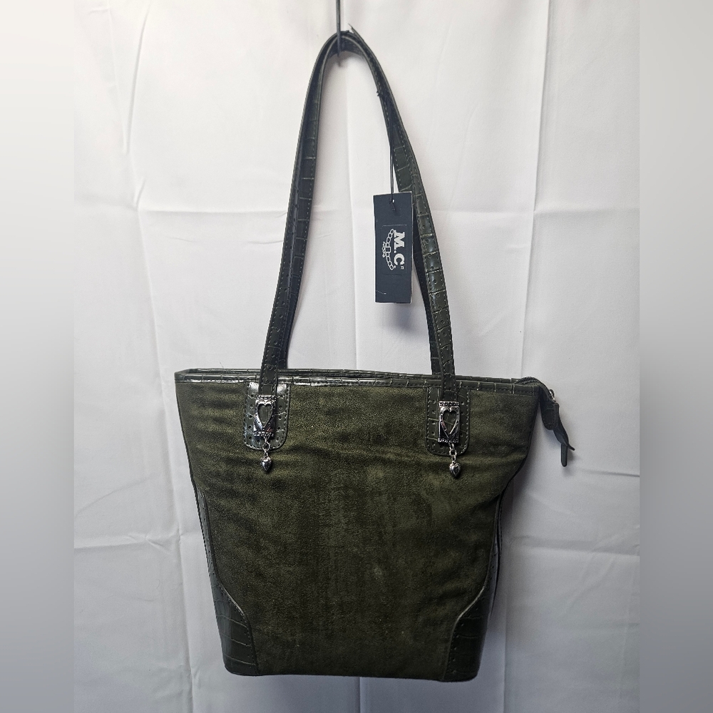 M.C. Olive Green Suede And Faux Leather Women's Tote Bag NWT